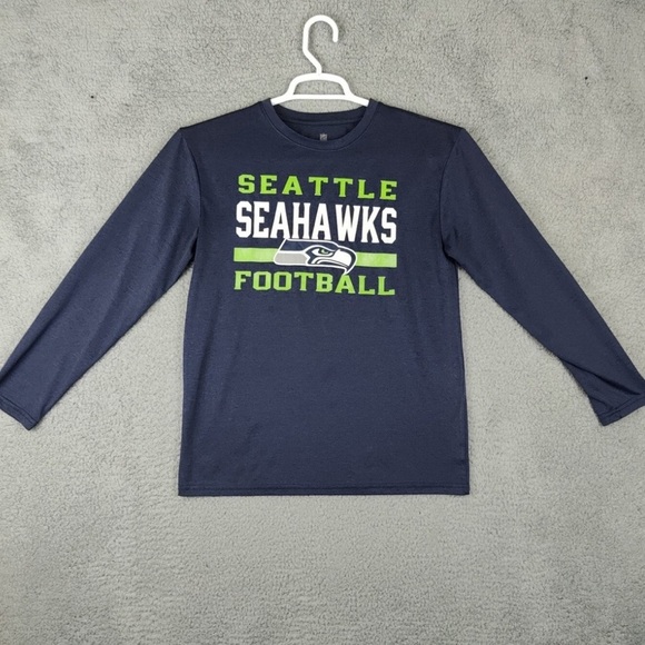 NFL SEATTLE SEAHAWKS LONG SLEEVE Performance shirt Blue Grn 14/16 Boys Hawks EUC - Picture 2 of 7